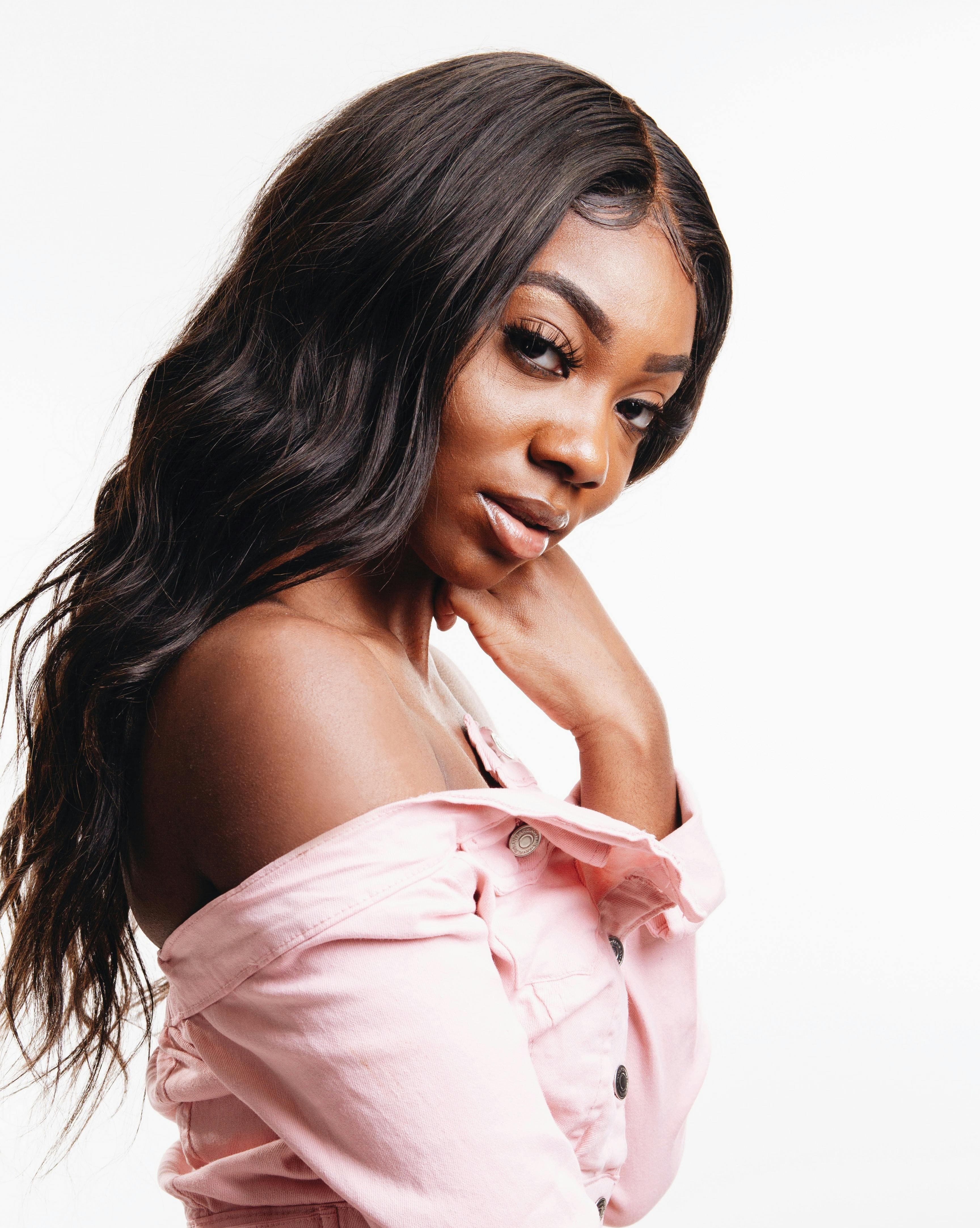 A close-up of beautiful, styled hair